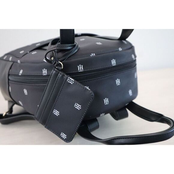 Tommy Hilfiger 69J8441 001 Unisex Black Monogram Nylon Backpack w/Pouch - Picture 6 of 15